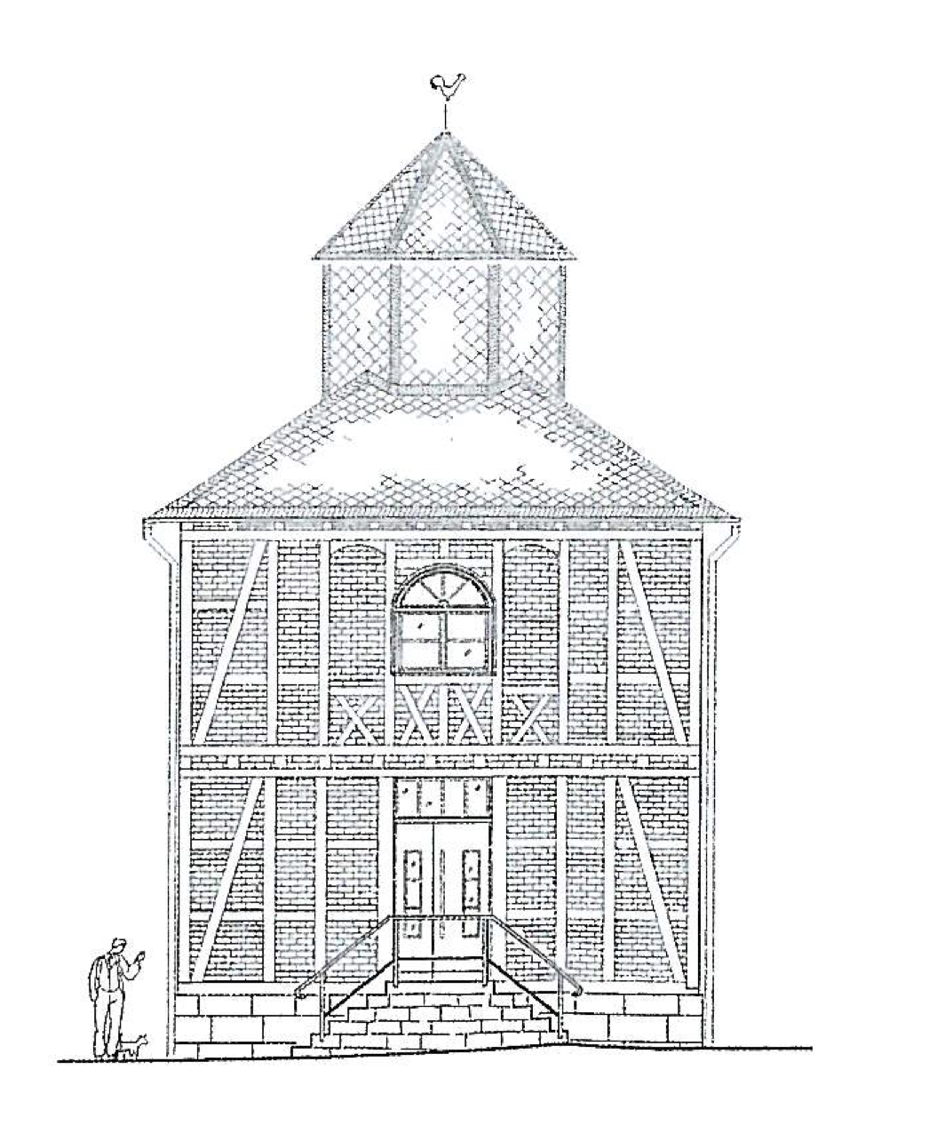 Zeichnung der Frontansicht der Synagoge